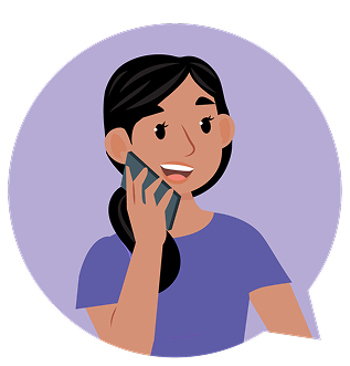 Personaje ALMA hablando por teléfono